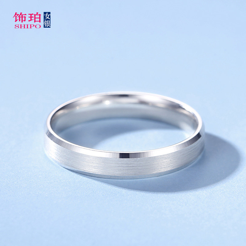 拉丝闭口戒指男女款纯银小众设计图片