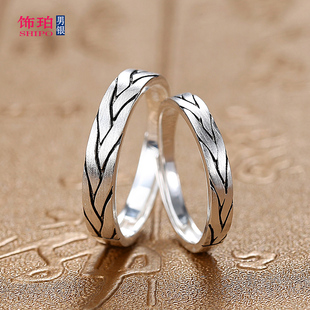 99纯银戒指男女手工编织素面复古简约古风个性情侣对戒开口可调节