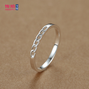 999足银戒指女士纯银小众设计高级感单身闭口轻奢食指链条指环女