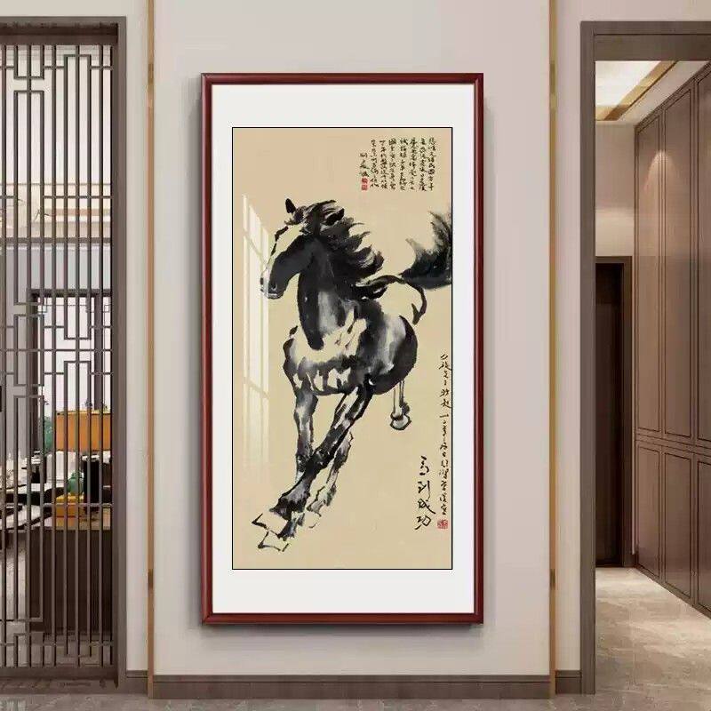 徐悲鸿马画像挂画八骏图装饰画马到成功办公室奔马玄关客厅装饰画