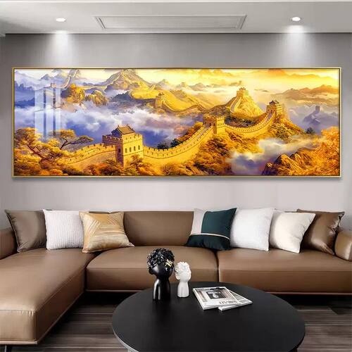 金色万里长城靠山图挂画山水画客厅装饰画沙发背景墙壁画现代简约