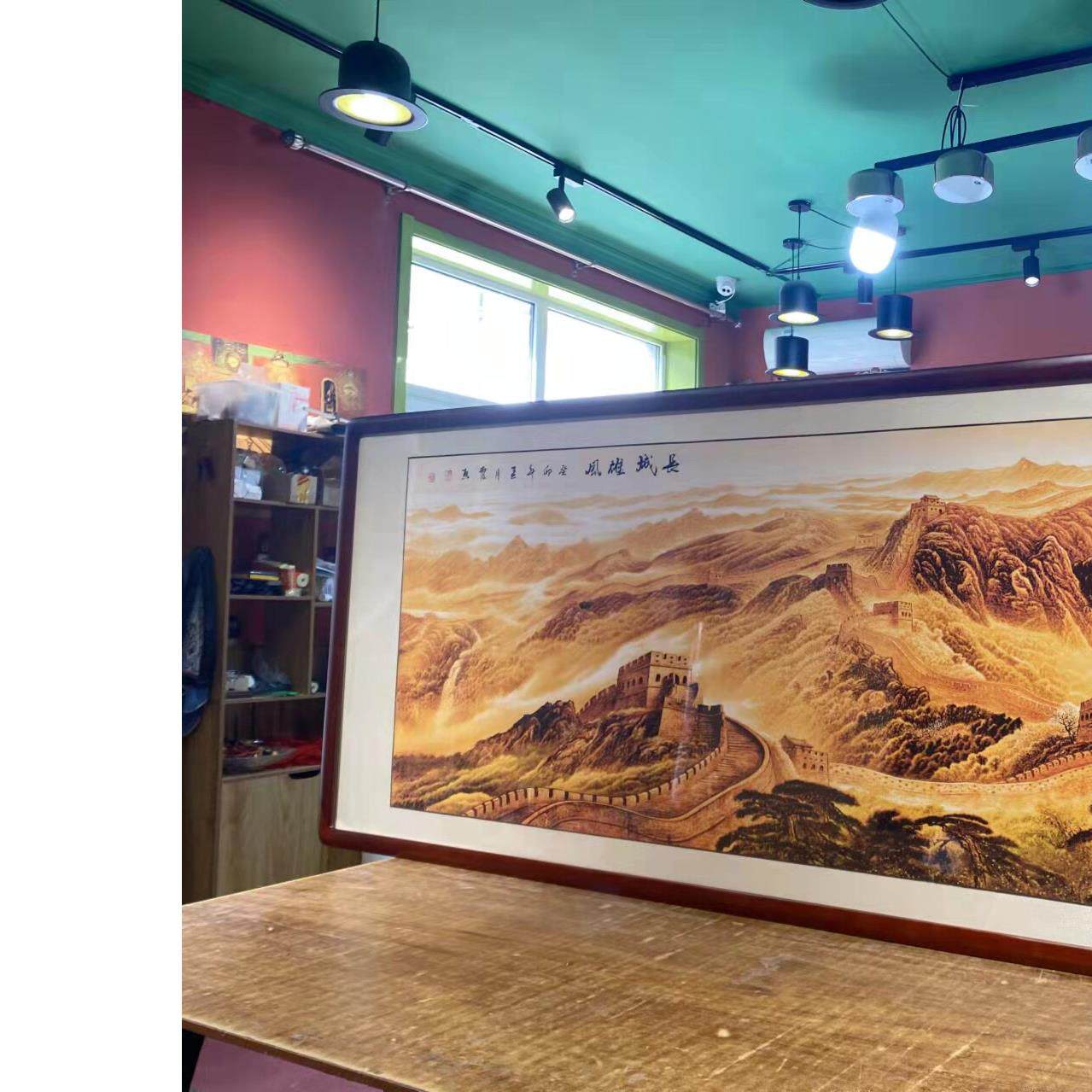 手绘万里长城靠山图 办公室装饰画 新中式客厅国画山水画带框