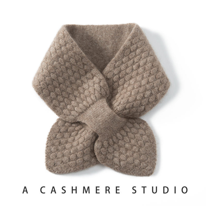 秋冬纯山羊绒交叉围脖女针织穿孔保暖护颈小围巾脖套护脖子防寒风