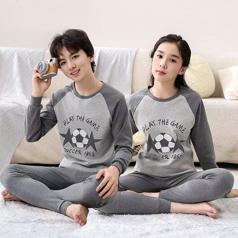 儿童秋衣秋裤男童内衣套装纯棉中大童青少年中领女童棉花居家低领