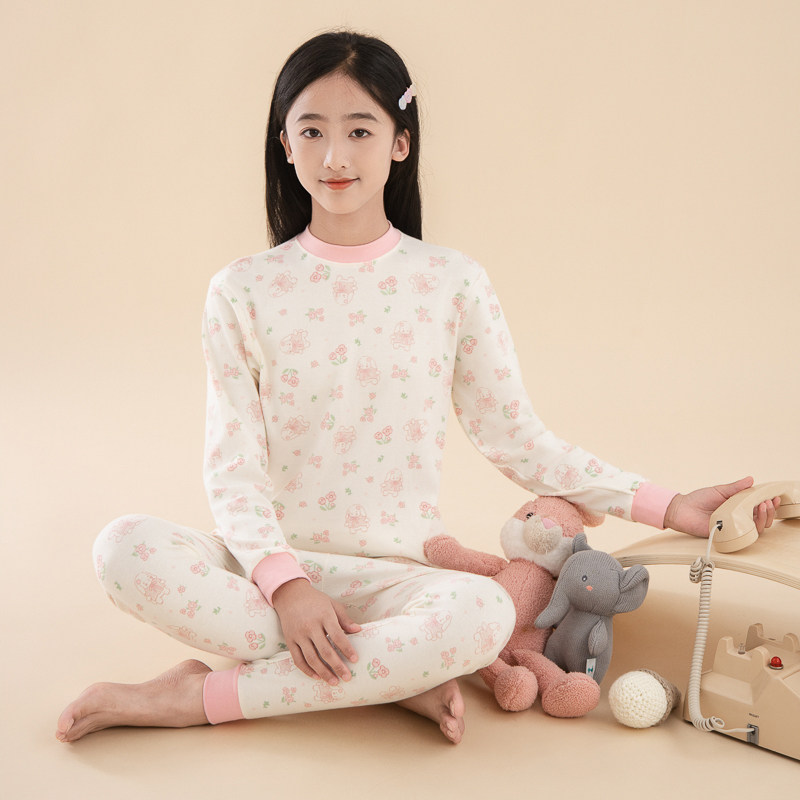 儿童纯棉内衣女孩中领全棉秋衣套装秋裤家居服女宝宝女童保暖睡衣