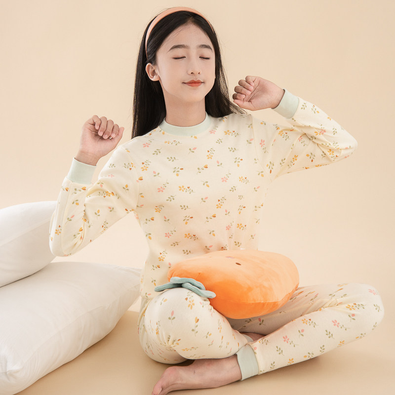 女中大童秋衣秋裤套装纯棉薄保暖儿童打底线衣女孩内衣女童棉毛衫