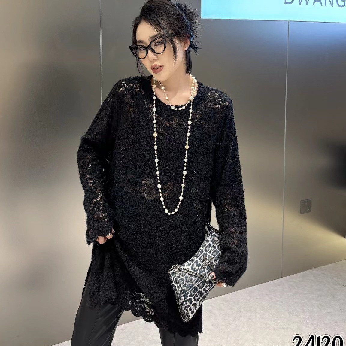 大码蕾丝打底衫加肥加大款