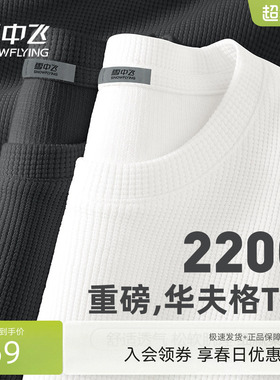 雪中飞休闲t恤男2026新款美式宽松长袖体恤重磅华夫格圆领上衣PCD