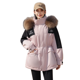 雪中飞26春新男女情侣鹅绒短款连帽工装羽绒服貉子毛保暖加厚户外