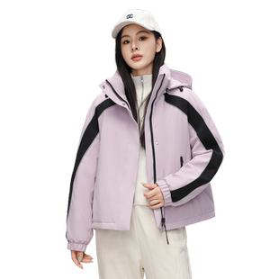 雪中飞2026春新款女士短款羽绒服鹅绒可拆帽拼接时尚运动气质