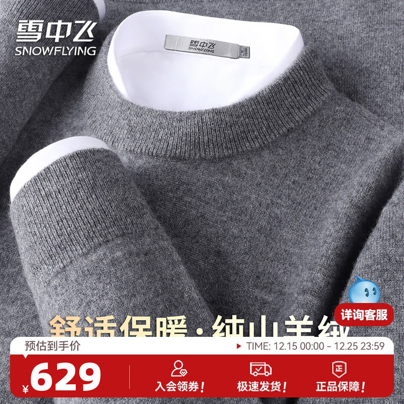 雪中飞25年男士【100山羊绒 保暖舒适】圆领纯色简约羊绒衫W