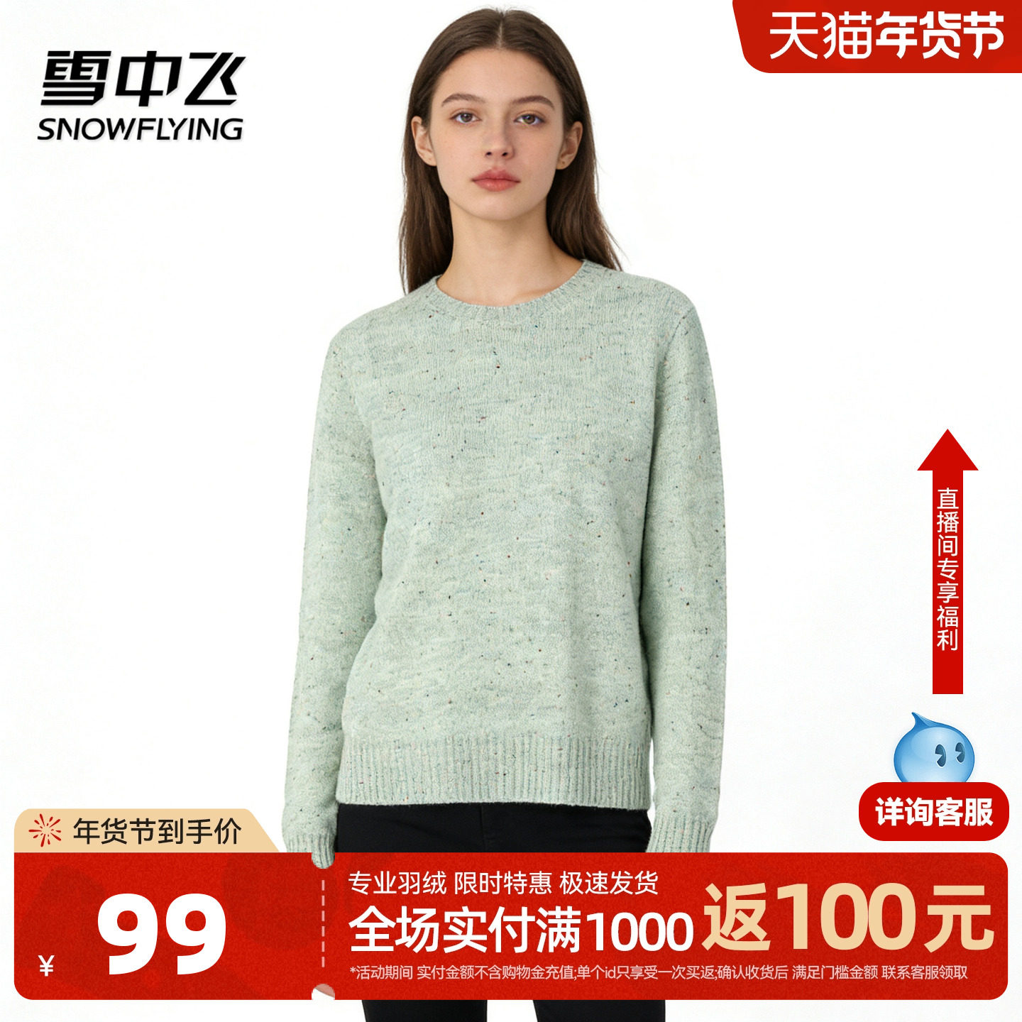 雪中飞26年秋冬新款【点子纱软糯羊毛】圆领休闲温暖女式羊毛衫W