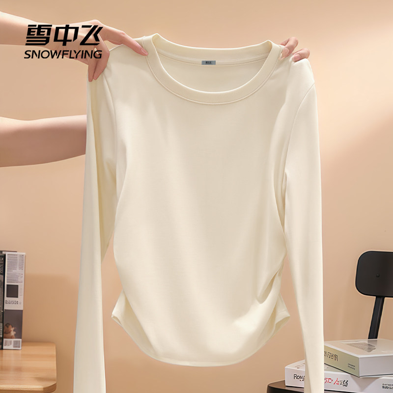 雪中飞t恤女长袖春秋季2025新款抽褶上衣小个子秋装修身打底衫P