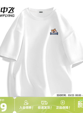 雪中飞白色短袖t恤男夏季纯棉宽松复古上衣男士休闲百搭体恤衫PCD