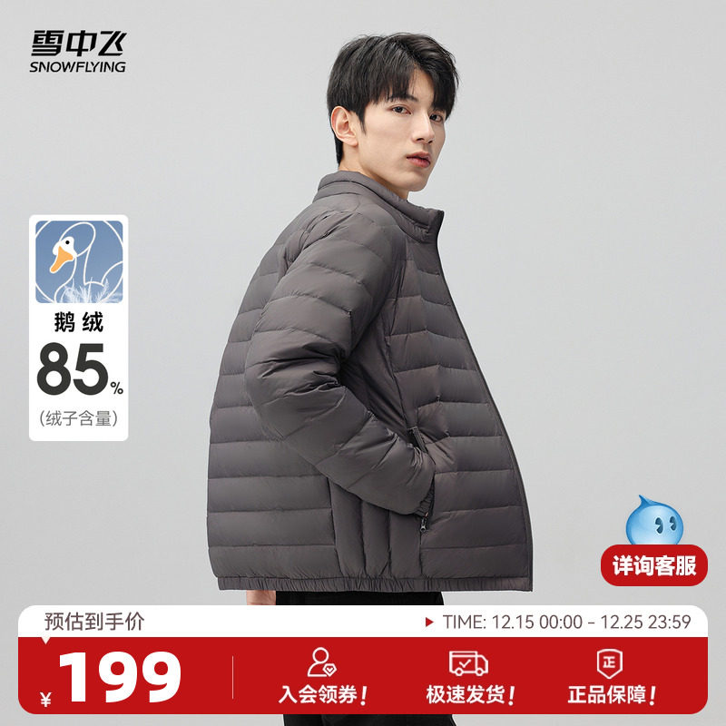 雪中飞2025冬新款男士鹅绒立领轻薄羽绒服休闲商务便捷百搭纯色