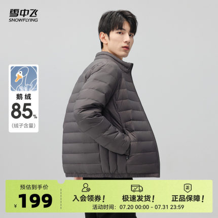 雪中飞2025秋新款男士鹅绒立领轻薄羽绒服休闲商务便捷百搭纯色