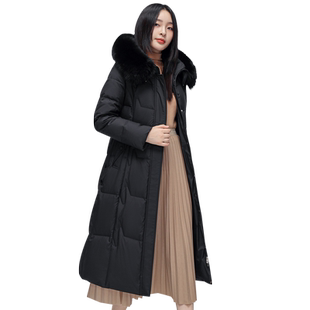 雪中飞冬新款女中老年妈妈腰带收腰显瘦奢华狐狸毛领长款羽绒服