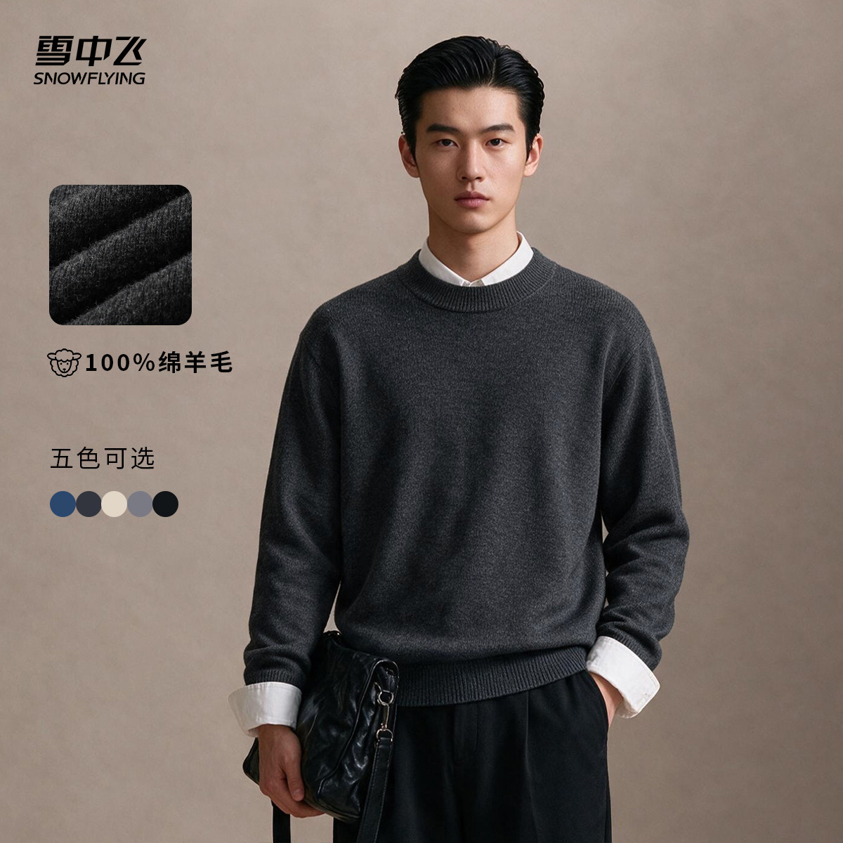 雪中飞男士100%绵羊毛羊毛衫