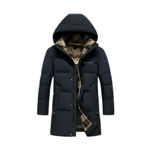 雪中飞2024冬新款男士中长款羽绒服可拆帽商务复古拼接格加厚