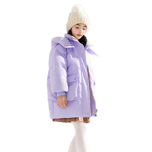 雪中飞2024冬新款男女童中长款连帽羽绒服加厚保暖大口袋运动
