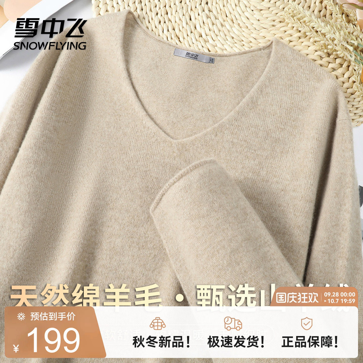 雪中飞轻奢V领女士羊毛衫
