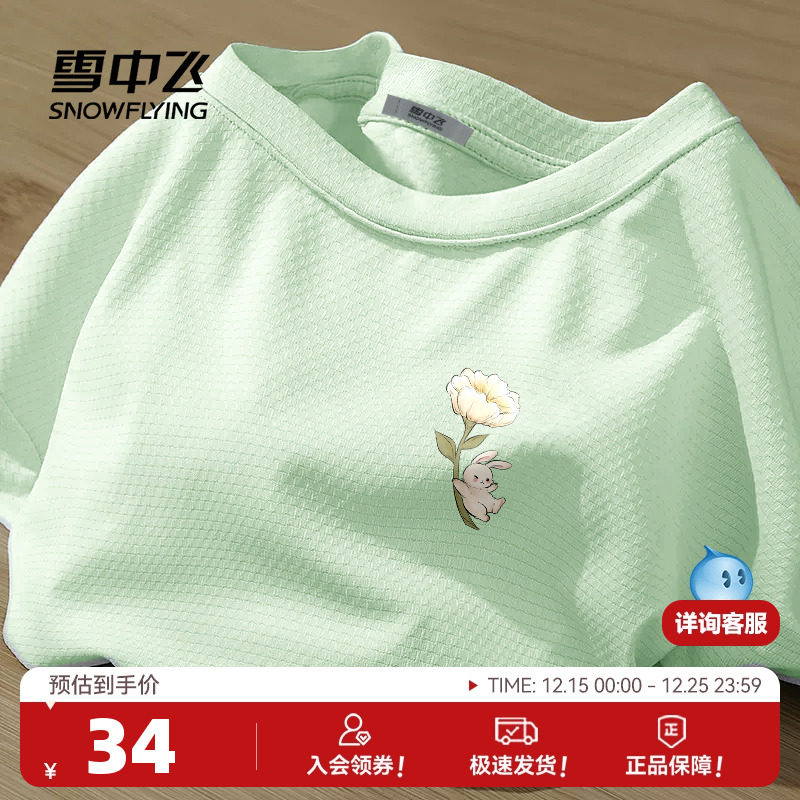 雪中飞冰丝短袖t恤女2025年夏季薄款凉感上衣大码胖mm显瘦体恤