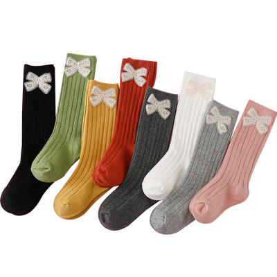 女童长筒袜及膝纯色春秋冬