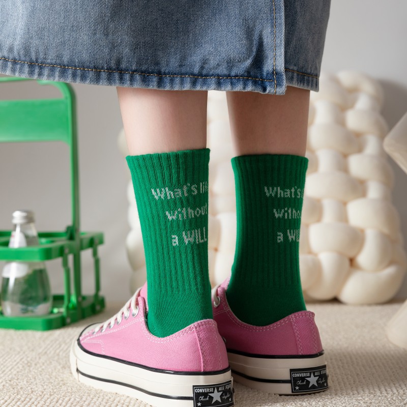 What'slifewithoutawill袜子男女韩国日版ins潮小红书网红中筒袜