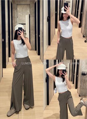 lulu同款stretch woven高腰开衩阔腿长裤显瘦宽松速干瑜伽休闲裤