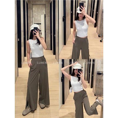 lulu同款高腰开衩阔腿长裤