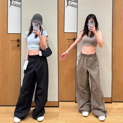 25新款女士褶皱尼龙宽松款工装裤