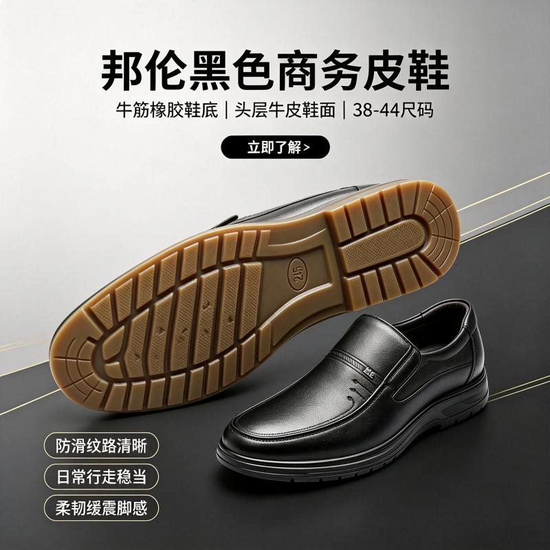 邦伦牛筋底真皮一脚蹬商务皮鞋