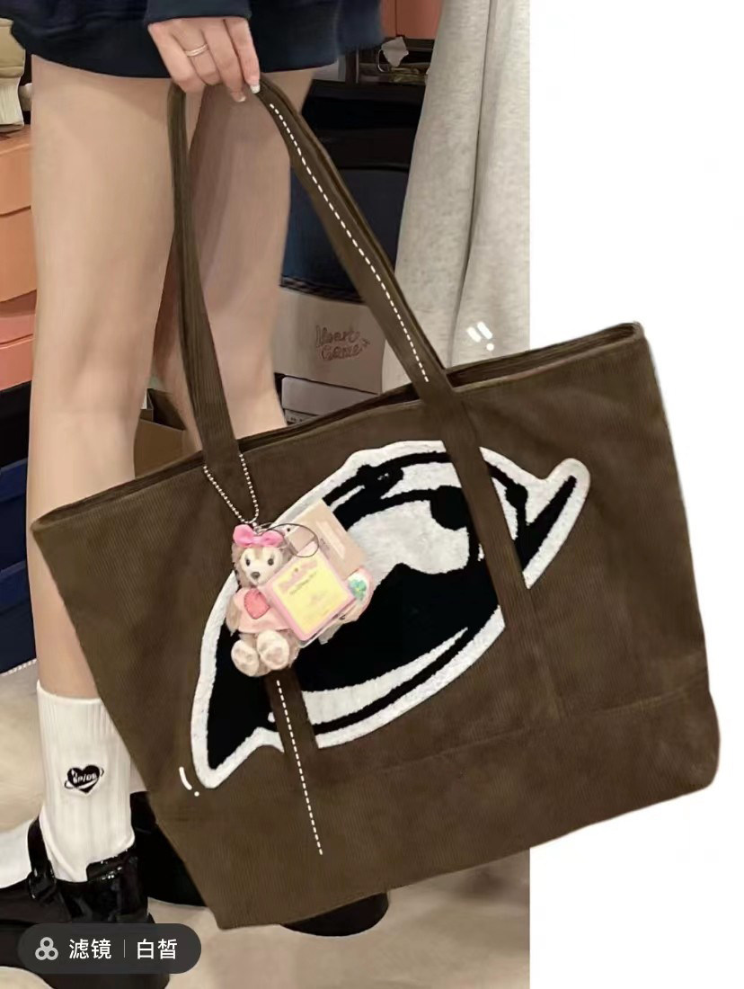 小众设计灯芯绒毛巾绣大容量单肩包腋下质感通勤托特包秋冬新款包