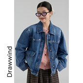 牛仔外套女宽松休闲翻领夹克上衣 工装 画风drawwind2026年春季 新款