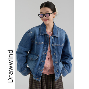 画风drawwind2026年春季新款工装牛仔外套女宽松休闲翻领夹克上衣