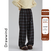 女宽松直筒通勤格子加绒长裤 画风drawwind秋冬新款 棋盘格纹休闲裤