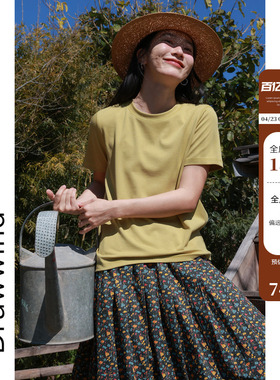画风drawwind2026春夏季新款果冻T恤女宽松纯色圆领正肩短袖上衣