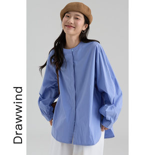 画风drawwind春季长袖衬衫女宽松圆领韩版2026年新款全棉休闲衬衣