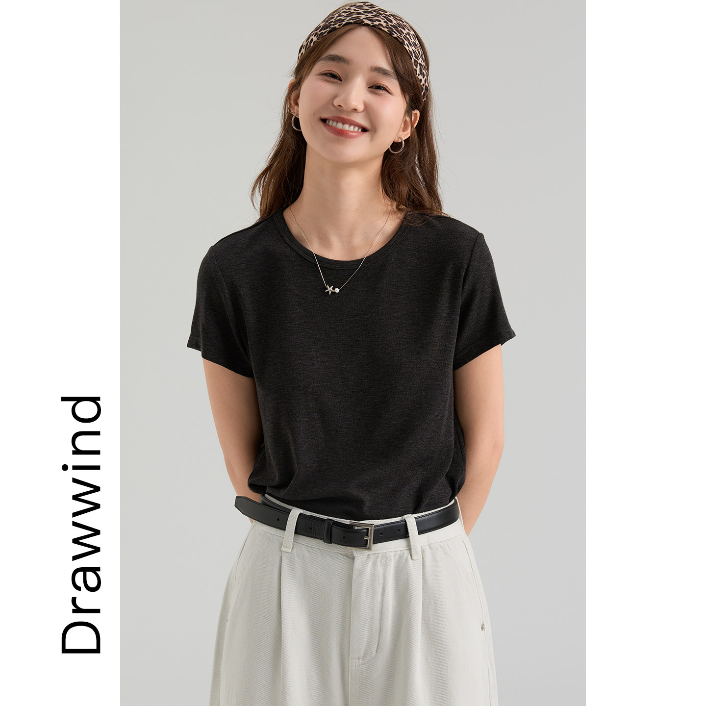画风drawwind2026夏季新款短袖T恤女宽松竹节棉圆领纯色百搭上衣