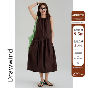 画风drawwind2026夏季新款无袖连衣裙女宽松圆领纯棉收腰背心长裙