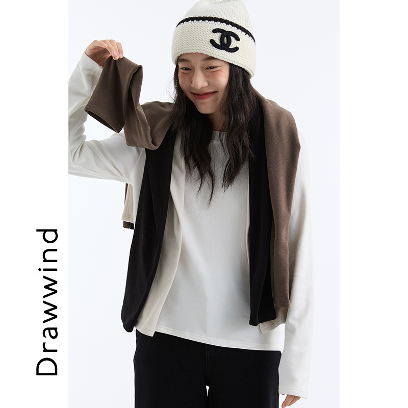 11/30 20:00 95折画风drawwind冬季新款小圆领拜耳绒纯色打底衫