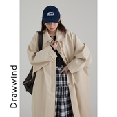 画风drawwind纯色风衣女2025秋新款 外套 通勤休闲宽松韩系风中长款