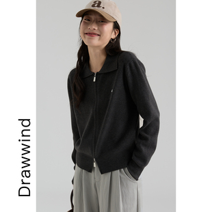 画风drawwind2026春季新款polo领针织开衫女宽松双头拉链长袖上衣