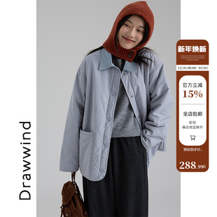 画风drawwind秋冬季 棉衣女宽松撞色翻领羊毛填充棉服外套2025新款
