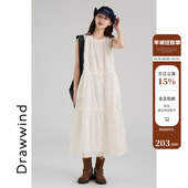 夏季 画风白色法式 重工背心白色连衣裙女新款 休闲气质刺绣镂空长裙