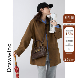 夹克 休闲宽松百搭中长款 画风drawwind复古翻领皮衣女2025新款 秋季