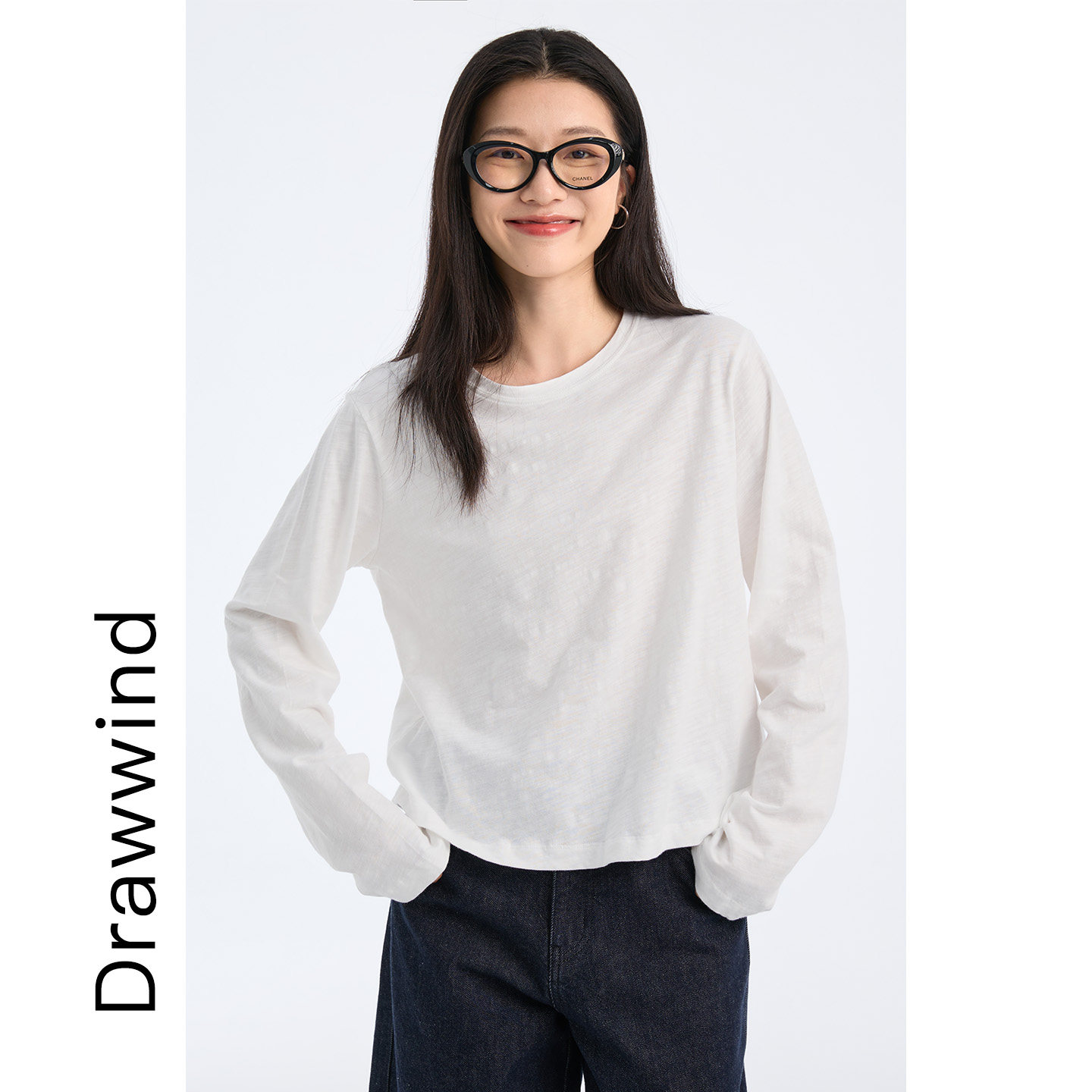画风drawwind竹节棉圆领长袖T恤图片