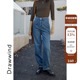 女2025新款 秋季 款 画风drawwind高腰直筒牛仔裤 阔腿裤 加绒百搭显瘦