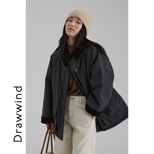 画风drawwind立体口袋翻领棉服