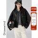 画风drawwind短款 春秋小个子休闲宽松机车夹克上衣 皮衣女新款